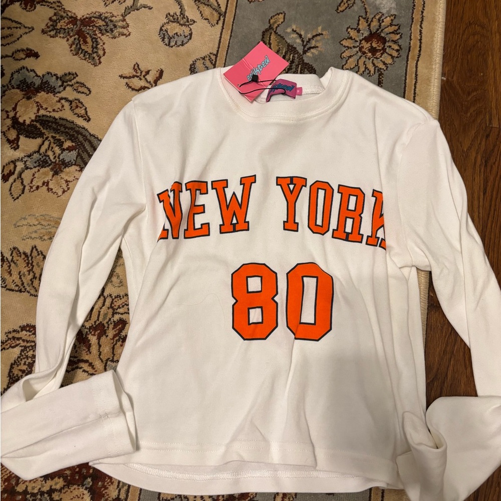 Edikted White Sweatshirt with Bold Orange New York Print